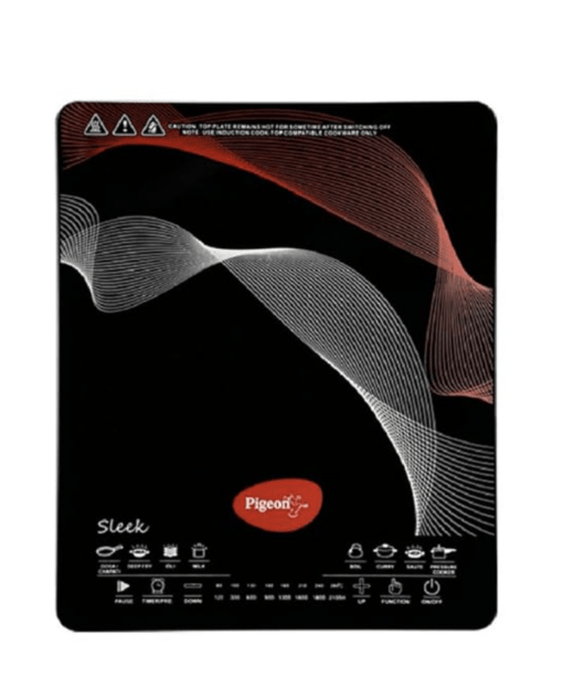 Pigeon by Stovekraft Rapido Sleek 2100 watts with Feather Touch Control, 8 pre-Set menu and Automatic Shut Off Stainless Stee Manual Electric Cooktop with 1 Burner, Black